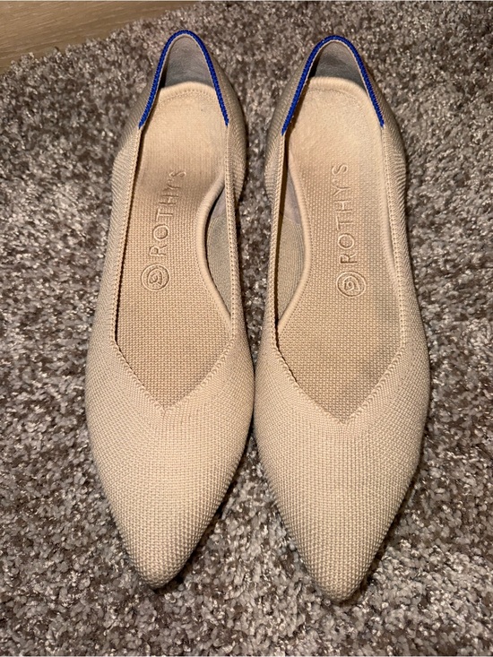 Rothy's Shoes - Rothy's Beige Pointed Knit Flats with Blue Trim